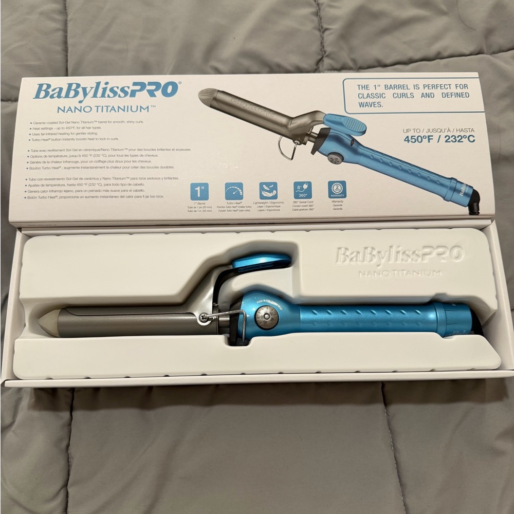 BaBylissPRO Nano Titanium Hair Curler - Blue and Silver